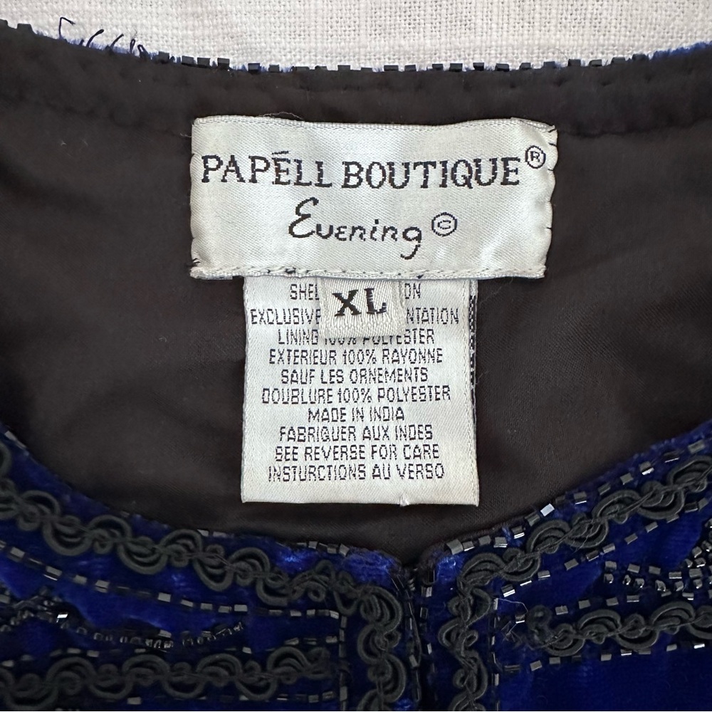 Papell Boutique Evening Jacket Blue Velvet Black Beading XL - Picture 7 of 7